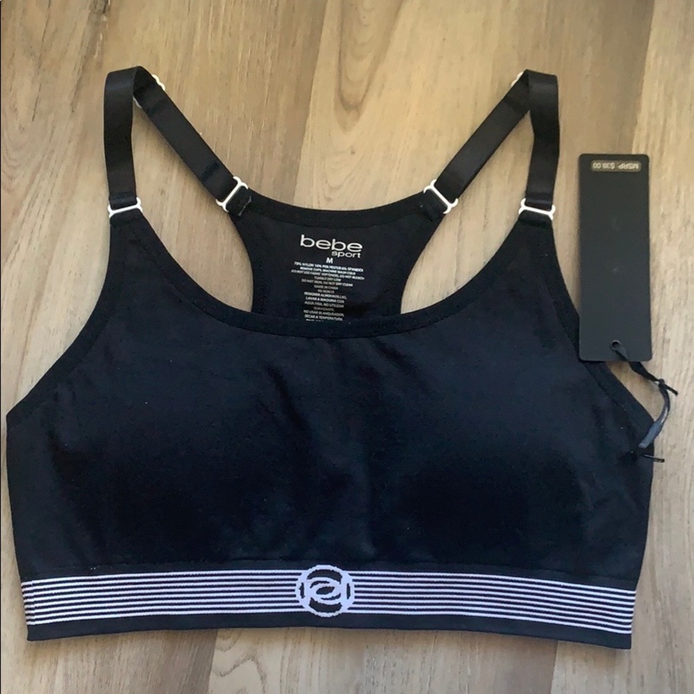 New bebe black sports athletic bra medium